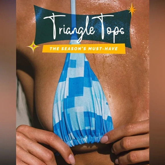 NWT OneOne Swimwear Bikini SET Blue Pixel Plunge Ariel Medium XS Triangle NEW - Picture 8 of 11